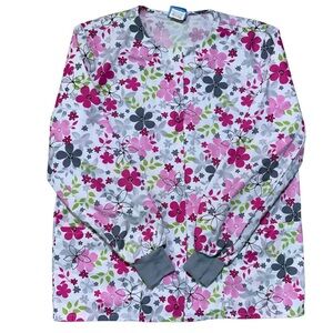Scrub H.Q. Snap Front Floral Long Sleeve Light Weight Scrub Jacket Size Small